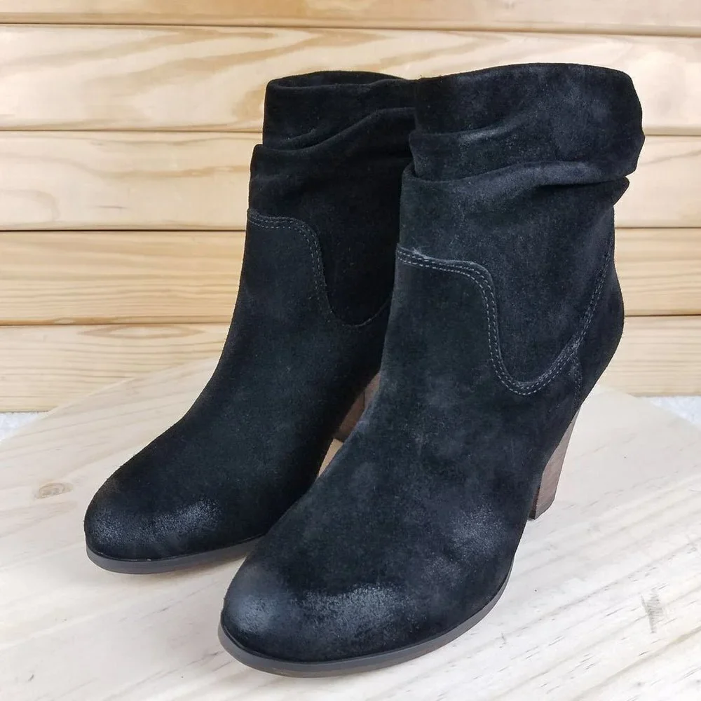 Biker Western Black Distressed Women's 6 M Suede/Leather Slouch Heeled Boots NEW